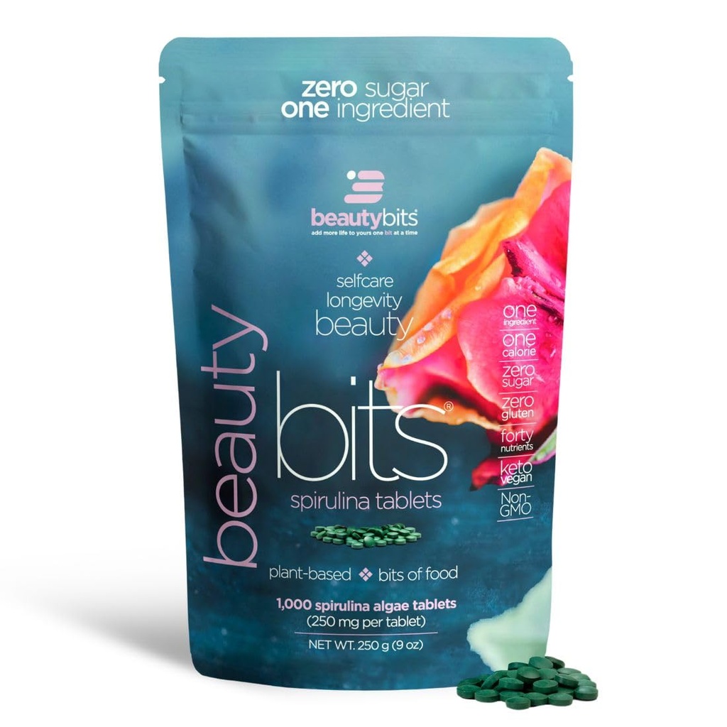 beautYbits - Organic Spirulina Tablet - Algae Superfood - Collagen, Protein, Chlorophill - Rambut, Nails, & Skin Care - Vegan, Keto, Gluten Free - Self Care
