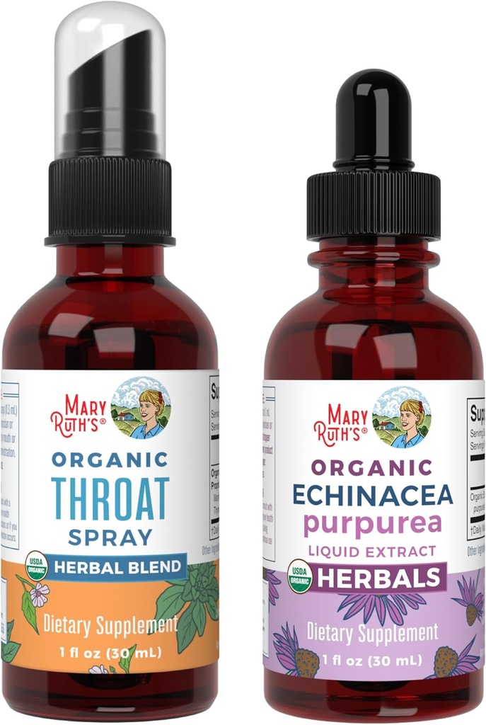 MaryRuth Organics Throat Spray (Tak berselera) & Echinacea Purpurea Drops 12.4; USDA Organik Project, Clean Label Verified £124; Vitamin for Throat Relief, Kekebasan & Overall Health 124; Vegan, Non-GMO