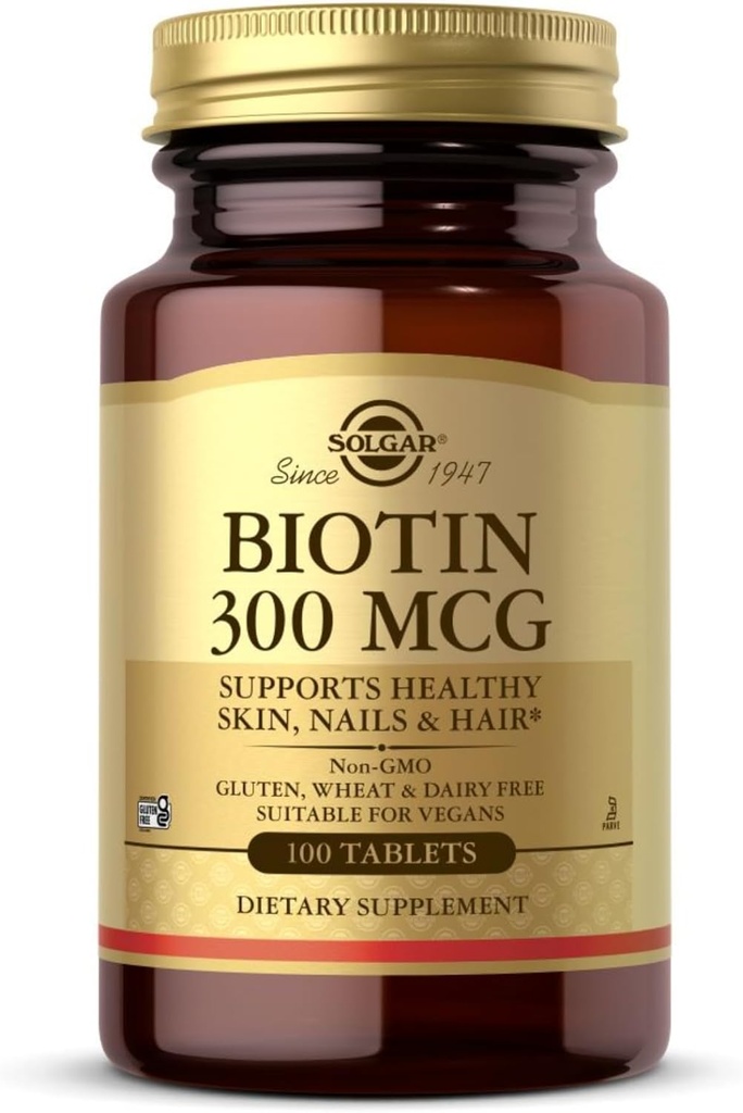 Solgar Biotin 300 mcg - 100 Tablet - Mendukung Skin Sehat, Nails & Rambut - Non-GMO, Vegan, Gluten Free, Dairy Free, Kosher - 100 Pelayan
