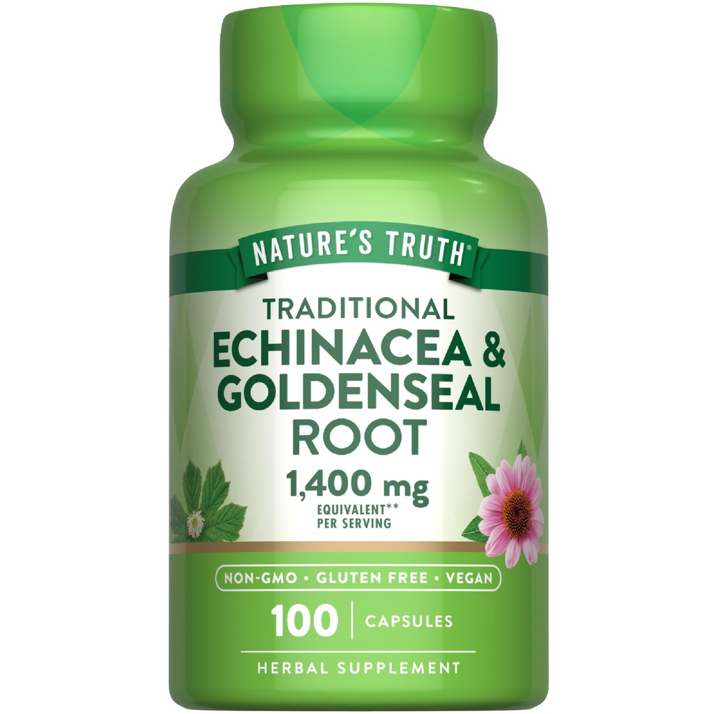 Nature 's Truth Echinacea Goldenseal Capsules 124; 1400mg 124; 100 Count 124; Vegan, Non-GMO & Gluten Free Supplemen 124; Herbal Support Complex
