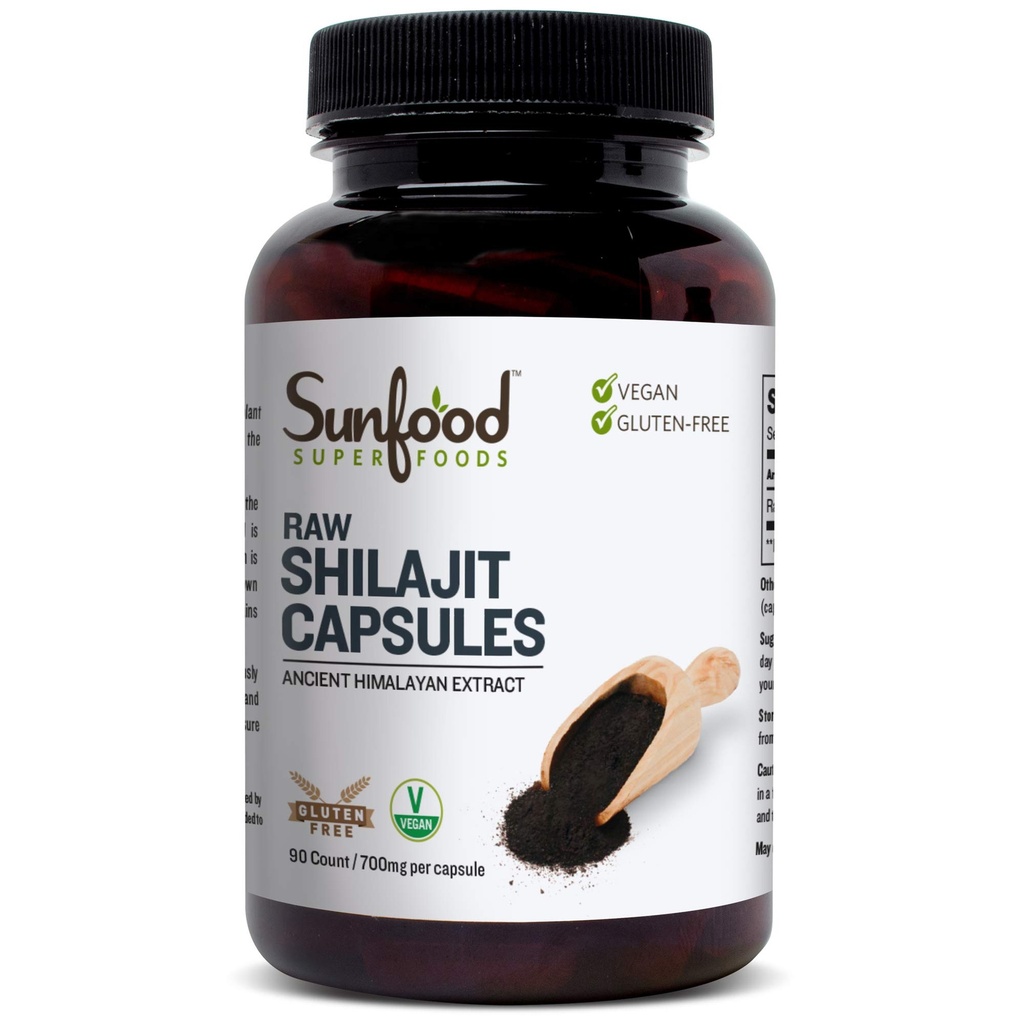 Sunfood Superfood Shilajit Capsules - Pure Shilajit Resin for Women & Men, Extract Himalaya Kuno dengan Fulvic Acid, Mineral, Shilajit Powder Pills - 90 Capsules
