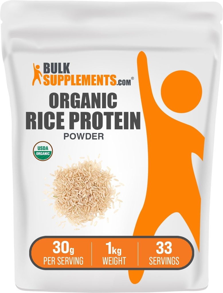 BulkSuplements.com Organic Rice Powder - Vegan Plant Protein, Unflagranted - Vegan & Gluten Free, 30g per Serving, 1kg (2.2 lbs) (Paket 1)