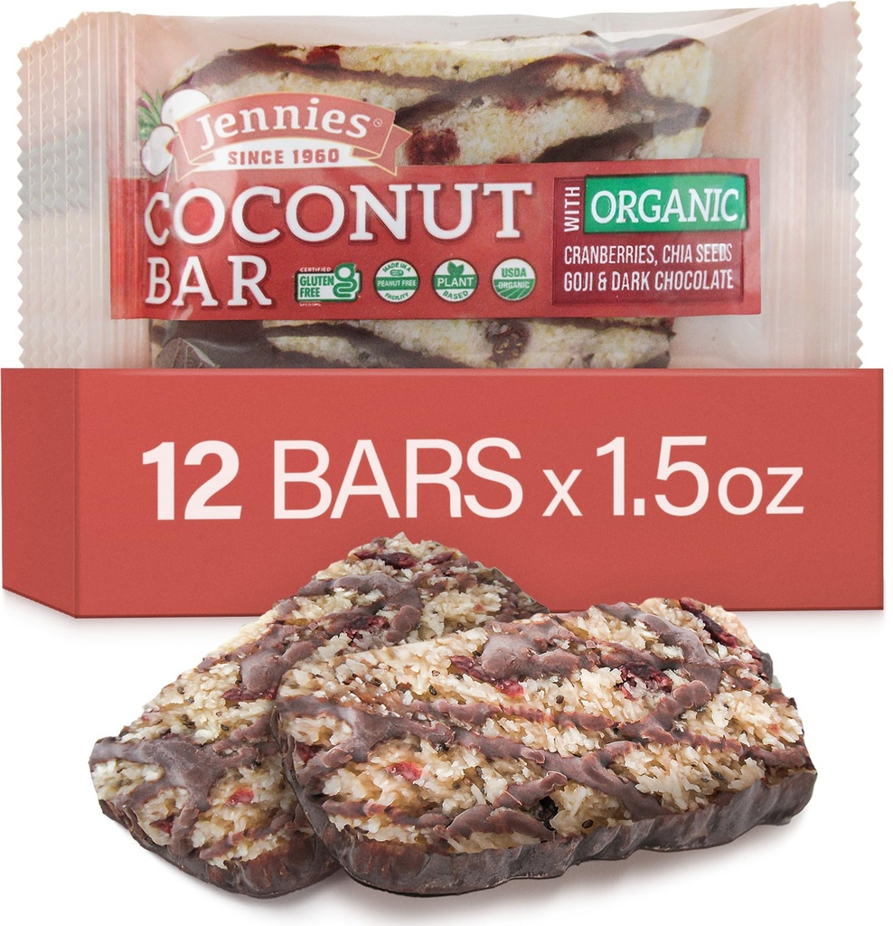 Jennies Raw Organic Goji Moji Coconut Bar, 1.5oz (12 Pack): Peanut Free 124; Gluten Free