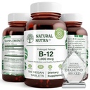 Nuttra Natural Vitamin B12 1000 mcg, ProvileHeart & Nerve Health, Cobalamin B12 Suplemen, Kalsium Fosfat, Bantuan Metabolisme Kesehatan, Optimal Absorpsi, Gluten Bebas, Gula Bebas, 100 Tegan Tablet