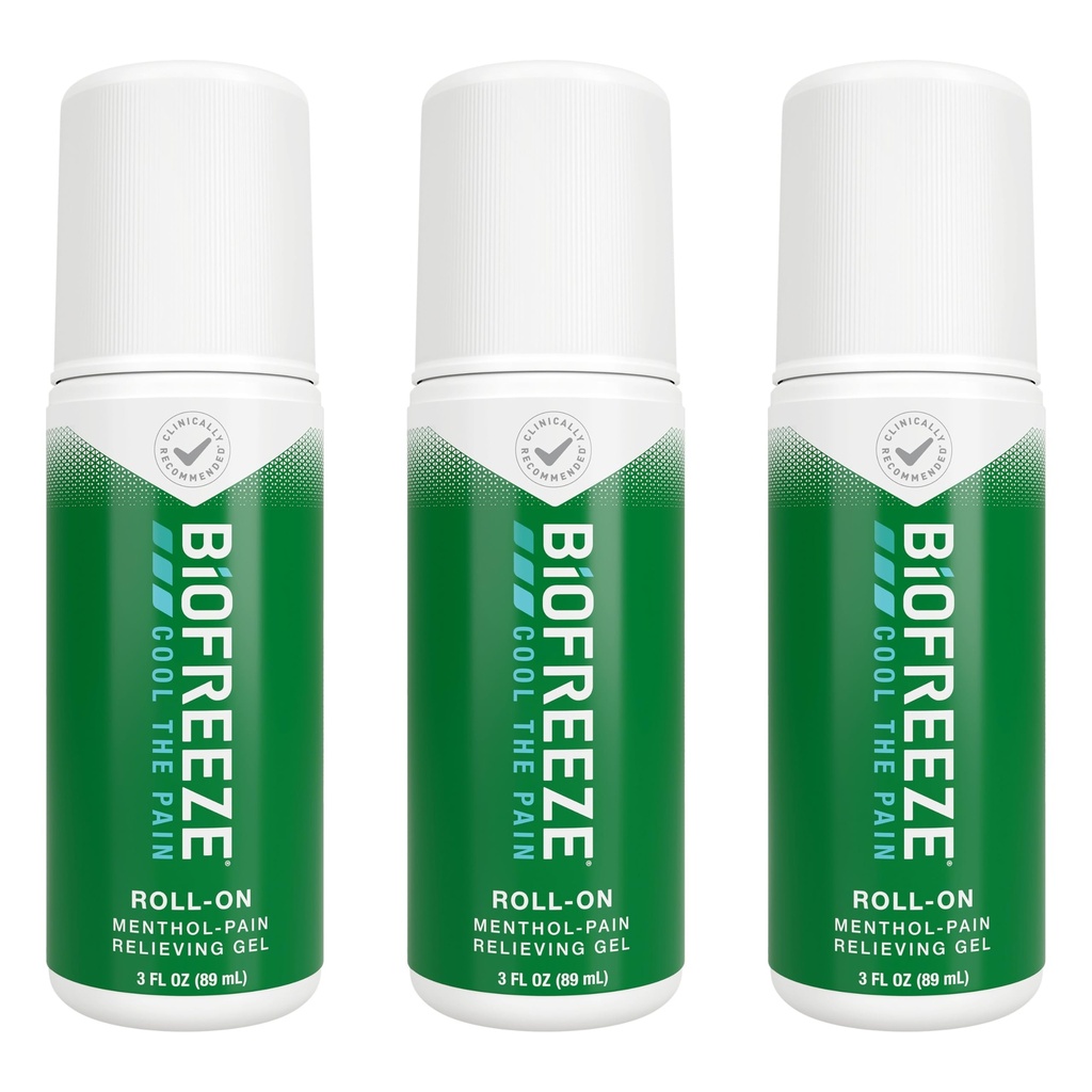 Biofreeze Roll On Pain Relief for Knee, Neck, Hip, Gabungan, Shoulder, & Simple Bacache, Arthritis Pain Reliever, Sore Muscle Relief, Roll On Menthol Geel 3 Fl Oz (Paket 3)