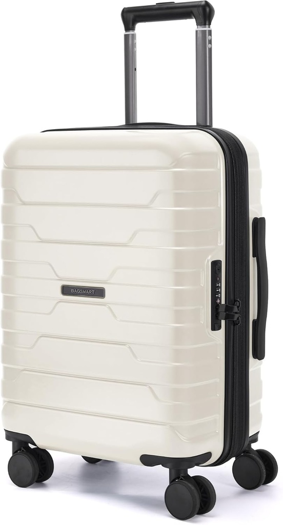 BAGSMART Carry On Lullation 22x14x9 Airline Approved with Spinner Wheels, Lighlable 20 Inch Inch with TSA Lock, Expandable Hard Shell Carry On Suitcase for Men Women, White