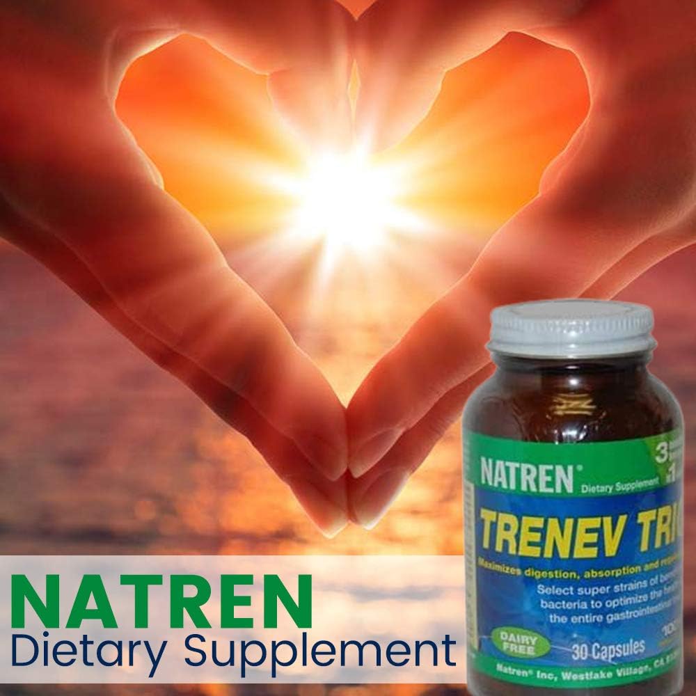 Bioterapi Natren Trenev Trio Probiotic Capsule - Tiga - dalam Satu Dairy- Free Dietary Suplemen Bebas - untuk Healtial Intestinal Flora, Aid Dibuble & Absorpsi - 30 Capsules Masing-masing dengan 30 Milyar CFU