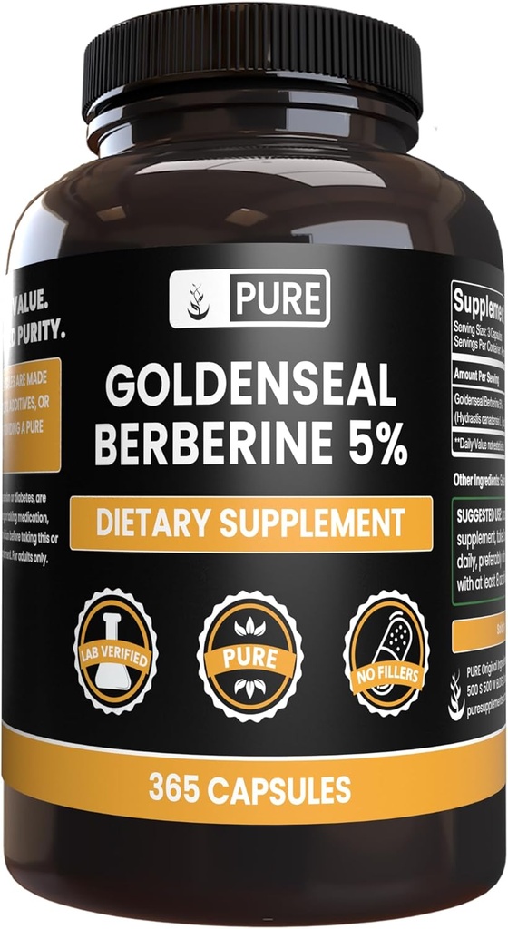 PURE ORIGINAL INGREDIENTS Goldenseseal Berberine No Magnesium Or Rice Fillers, Always Pure, Lab Verified (365 Count)