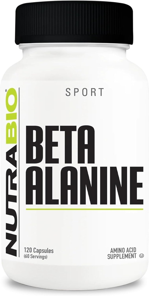NutraBio Beta- Alanine Suplement, 800mg - Gluten- Free Predout Support to Buffer Lactic Acid, Muscle Fatigue, and Soreness, 120 Capsules