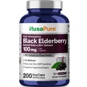 NusaPure Black Elderberry 50: 1 Ekstraksi, 100 mg Equilial untuk 50000mg per Vevgie Capsules, 200 Count (Non-GMO, Bioperin) Sambucus Suplemen