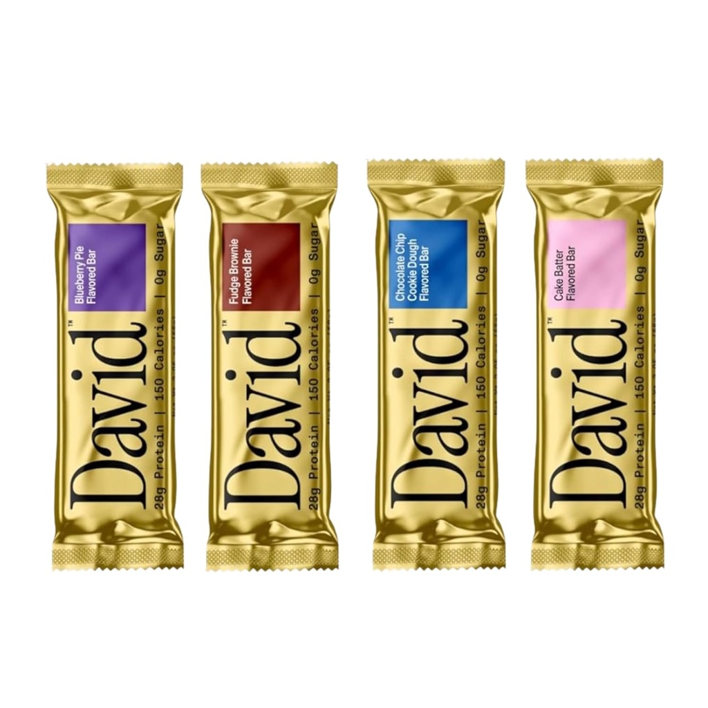 David, Protein Bar, Sample Pack, Variety Pack, Pack dari 4 Protein Bars 124; 28g dari Protein 124; 150 Kalori 124; 0g dari Sugar - Tinggi Protein, Low Carb, Gluten Free Protein Bar
