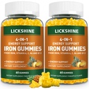 2 Pack Vegan 100MG Iron Gummies for Women & Men - with Vitamin C, A, B for Dewata & Kid - Dukungan Energi untuk Deficiency Besi, Anemia - Pineapple Flavor (120 Ct)