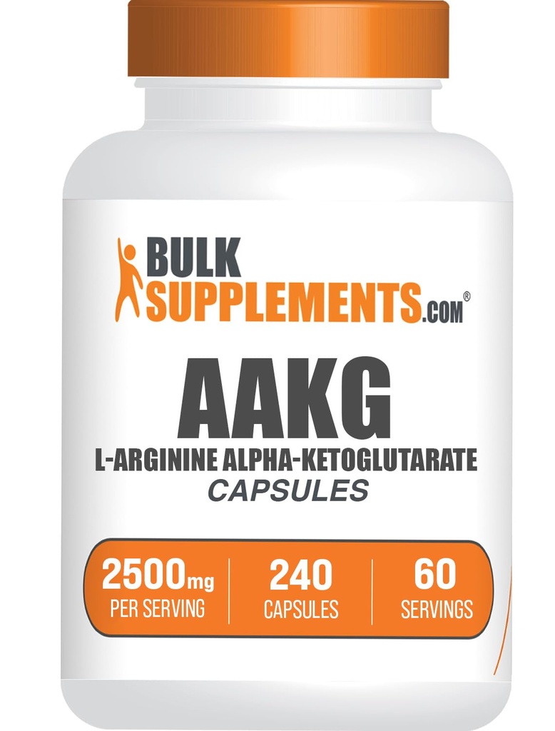Suplemen Bulksuplements.com AAKG Kapsul - L- Arginine Suplemen, Nitric Oxide Suplemen - Gluten Bebas, 4 Kapsul per Serving, 240 Count (Paket 1)