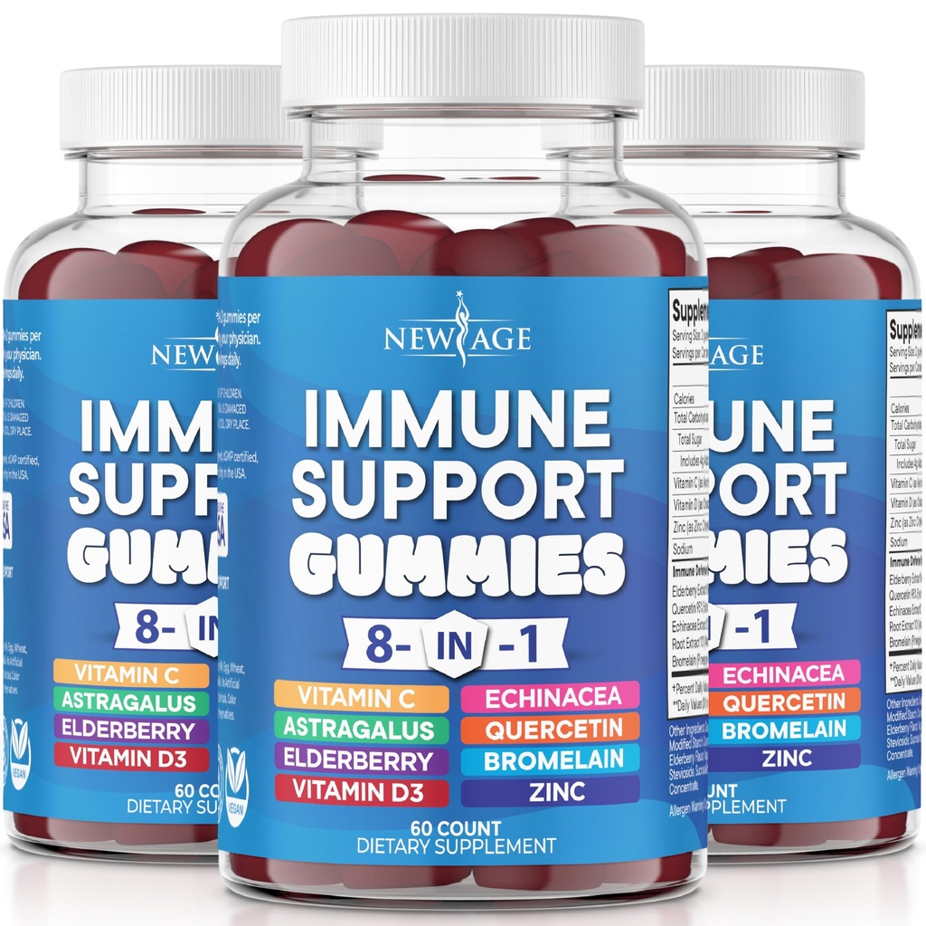 8 kali dalam 1 Imune Dukung Booster Tambahan dengan Astragalus Root, Vitamin C dan Zinc 50mg, Vitamin D 5000 IU, Quercetin & Bromelain (8 dalam 1 Gummies (Paket 3)