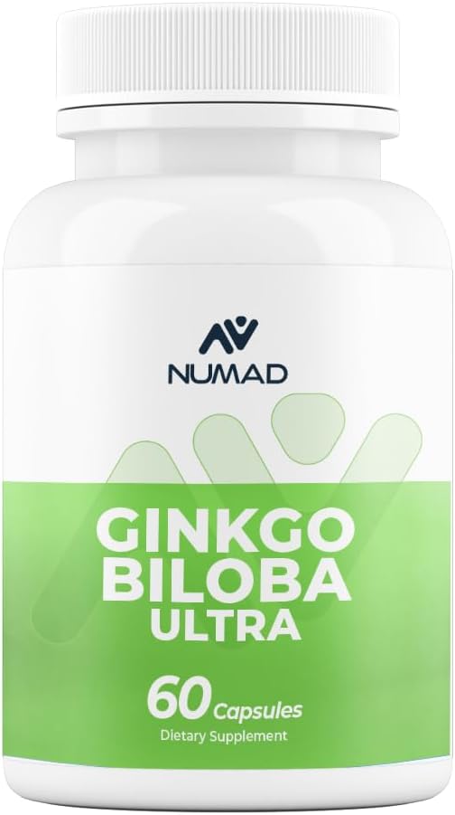 NUMAD Ginseng (600mg) + Ginkgo Biloba (120mg) 60 Capsules Ekstra Kekuatan Nootropics Otak Dukungan untuk Memori & Fokus