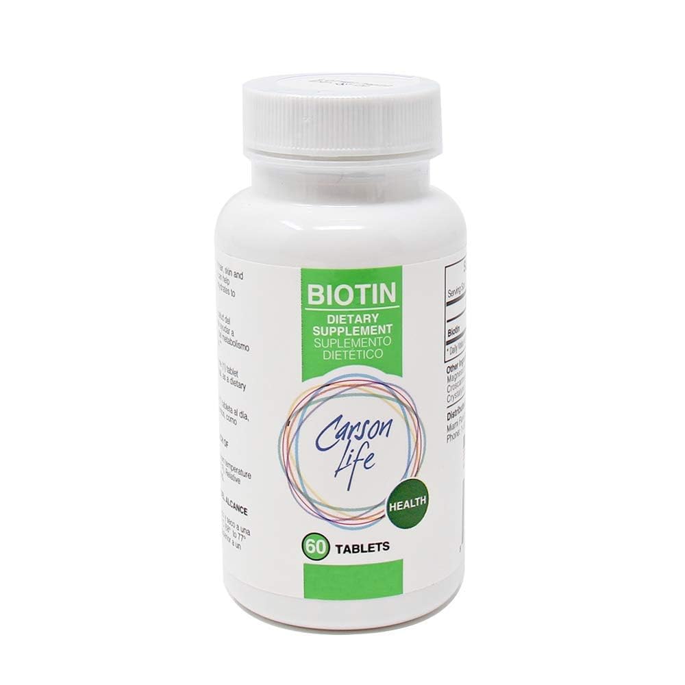 Carson Life Biotin Supplement - 60 Tablet - untuk Pria dan Wanita - Vitamin Suplemen Bahwa Promotes Perkembangan Rambut - Advanced Formula Membantu Pertumbuhan Boost Energi dan Sel - dibuat di Amerika Serikat