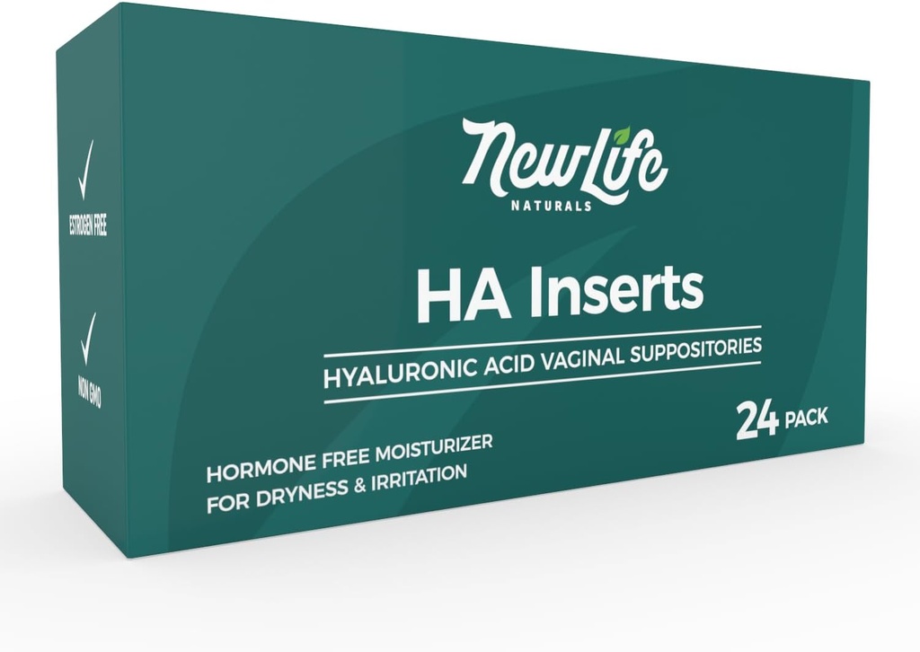 NewLife Hyaluronic Acid Vaginal Suplotories for Women, Vaginal Moisturizer, Dryness Irritation Discomfort, Postpartum, Menopause Relief & Dukungan, 24 Inserts, 2 Bulan Supply