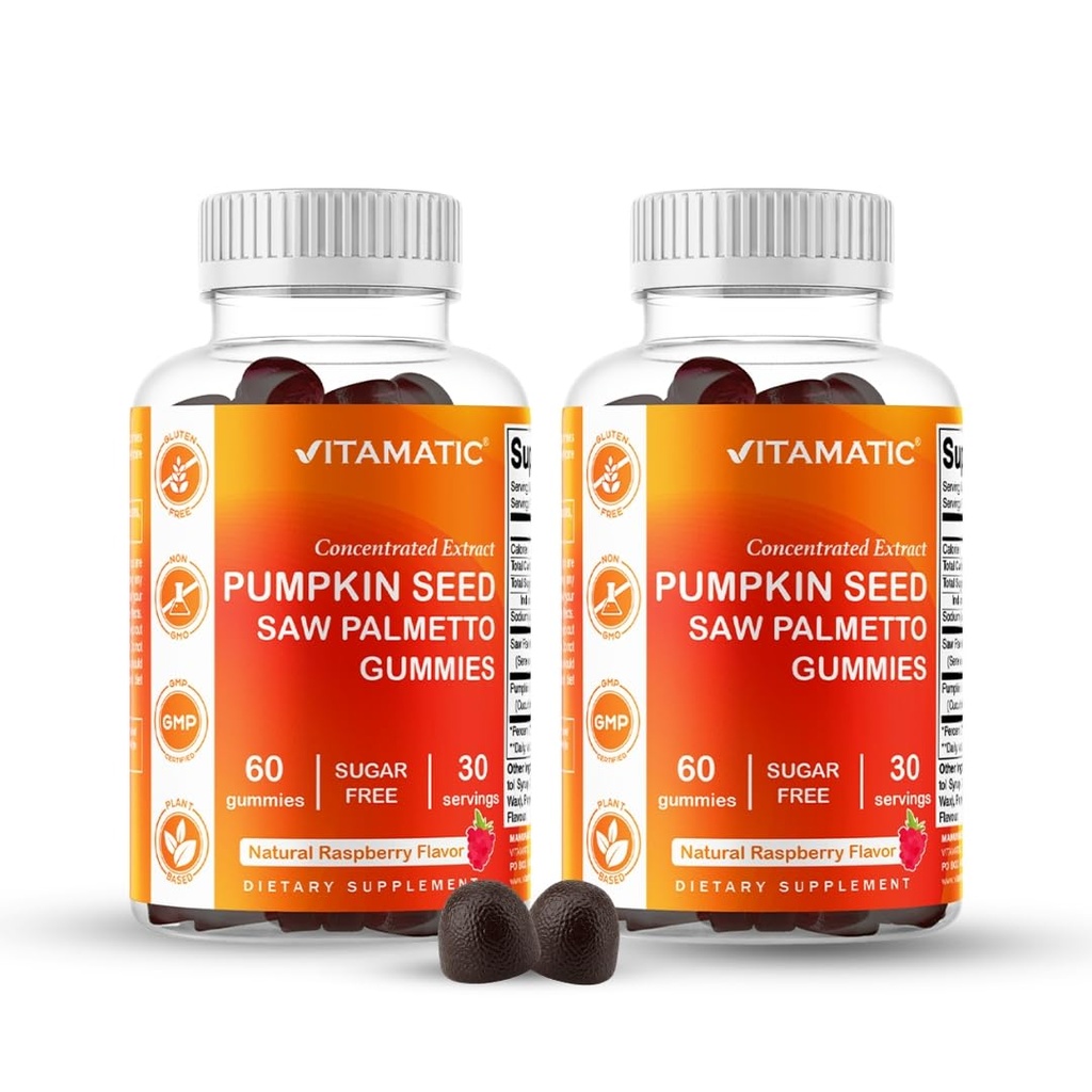 Benih Pumpkin Vitamin 20: 1 Ekstraksi & Saw Palmetto 10: 1 Ekstrak Gummies - Sugar- Free Botanical Extract