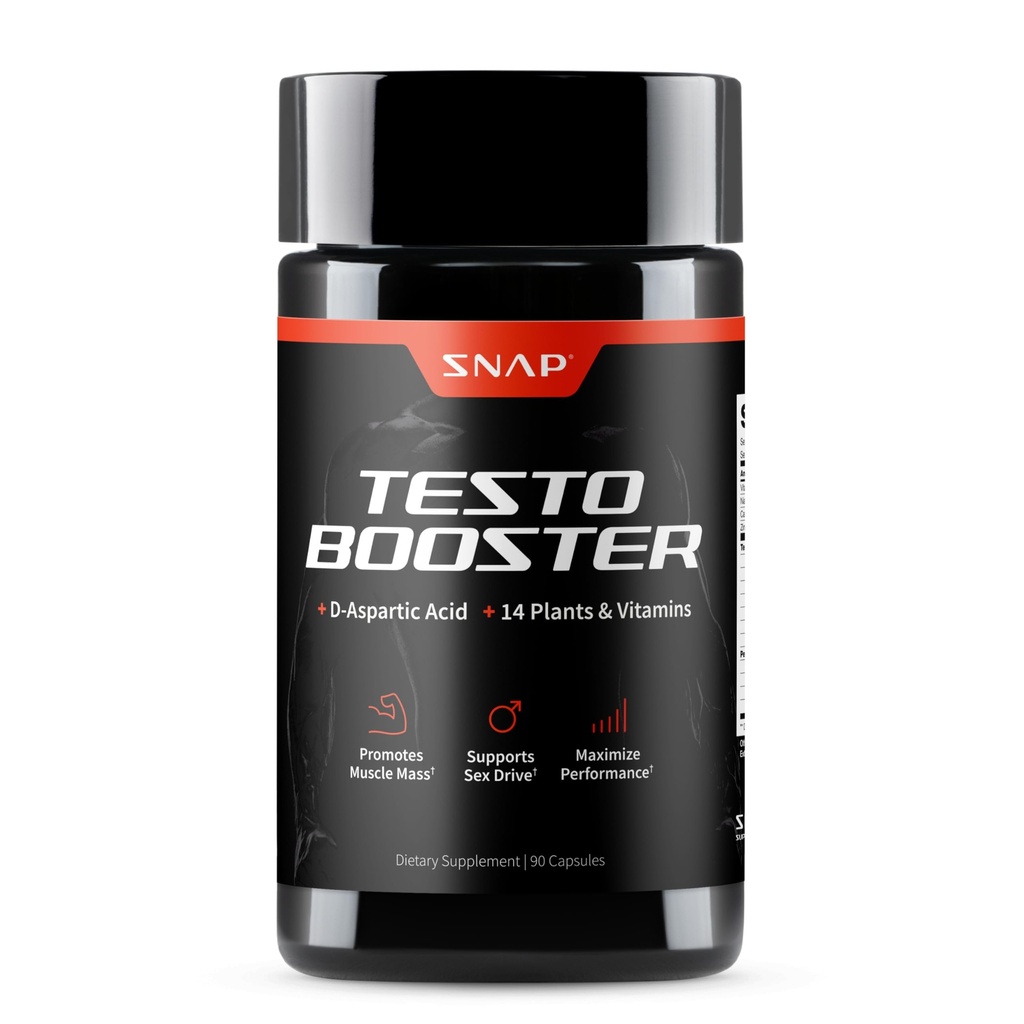 Suplemen Snap Testosterone Booster untuk Pria - Promotes Pertumbuhan Otot, Booster untuk Pria, Enhancing Natural Energy, Stamina dan Kekuatan, 90 Kasules (30 Pelayan, Persediaan 1 Bulan)
