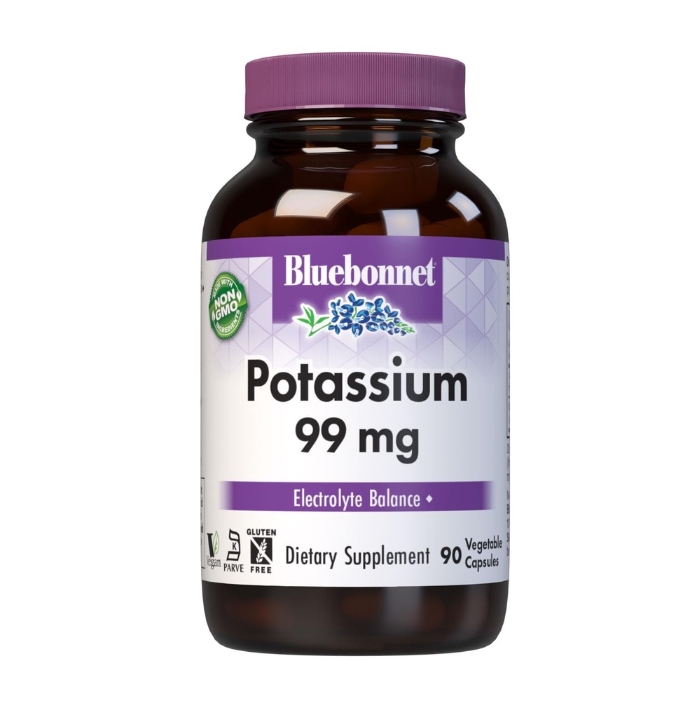 Tambahan Potasium Bluebonnet Aspartate 99mg Suplemen Mineral Estile untuk Keseimbangan Elektrolyte - Non-GMO, Vegan, Kosher Certified, Gluten-Free, Soy-Free, Dairy- 90 Vevgie Capsules