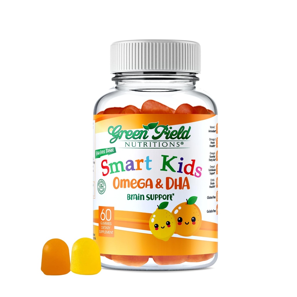 Nuklir Greenfield Anak Smart Halal Omega 3 Gummies dengan DHA - 60 Halal Vitamin untuk Anak-anak, Supports Brain & Imune Health - Vegan, Non-GMO, Gluten, Ganatin- Free dan anbal Gummy Gratis