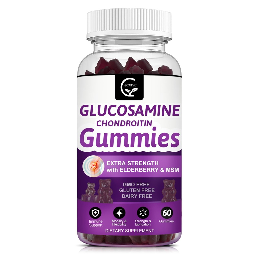 Glucosamin Chondroitin Gummies with MSM & Elderberry - Extra Power Mobility & Flexibility Dupport, Antioksidant Immune Supplemen Perempuan & Pria