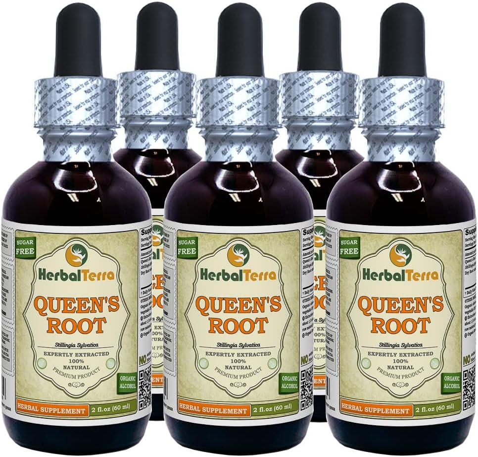Akar Ratu (Stillingia Sylvatica) Pengaruh, Ekstrak Roots Roots Kering (Nama Merek: HerbalTerra, Proughtly Made in USA) 5x2 fl.oz (5x60 ml)