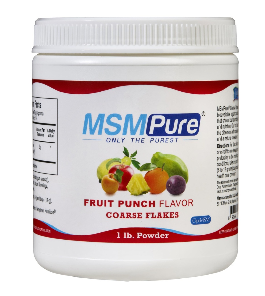 KALA HEALTH MSMPure Fruit Flavored Coass MSM Powder - Organic Sulfur untuk Gabungan Fleksibility, Skin Penampilan, dan Rambut & Nail Dukungan - 1 lb, USA Dibuat, Disstiled Kristal
