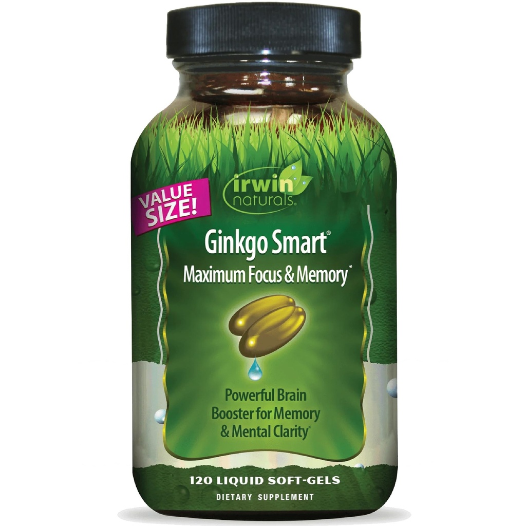 Irwin Pulcials Ginkgo Smart Powerful Nootropic Brain Booster - Mensupport Maximum Memory, Focus & Mental Clarity with DMAE, Clubmos, Choline & Acetyl L- Carnitine - 120 Liquid Softgels