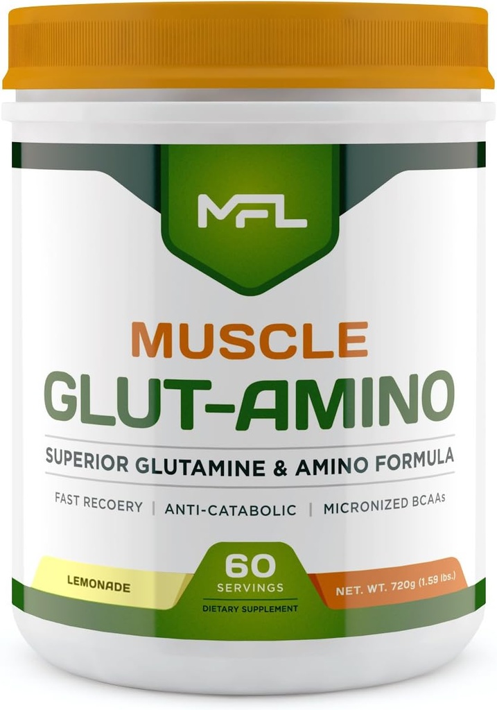 MFL Muscle Glut- Amino Amino 124; Glutamine Complex 124; Amino Complex 12.4; 0 Sugar 14; Dipermanis dengan Stevia 124; All- Natural 124; 60 Servings (Lemonade)