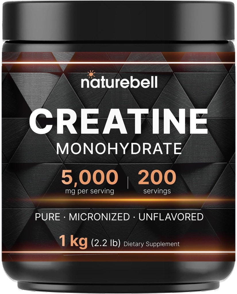NatureBell Creatine Monohydrate powder 1.000g, 5000mg Per Serving, 200 Serving (2.2 lb)