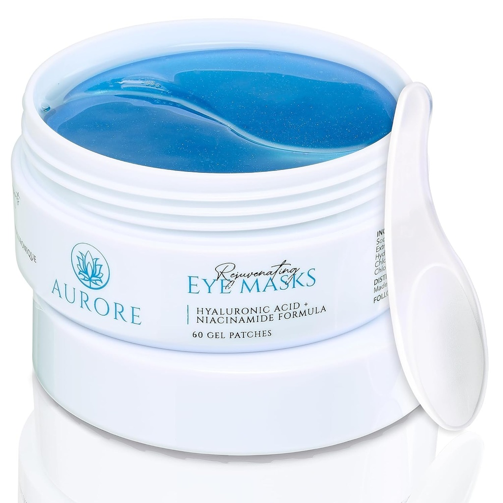 AURORE Under Eye Patches with Hyaluronic Acid, Collagen, Niacinamide - for Puffy Eyes, Dark Circles, Wrinkles, Fine Lines - Hydrating & Brightening, 30 pair (60 gel patch) - Meremajakan Masks Eye
