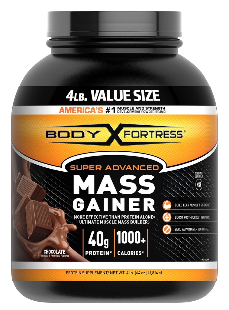 Body Fortress Super Advaner, Chocolate Protein Plus Surplus Kalories untuk Muscle Mass Gain Dukungan 1-4lb. Jar