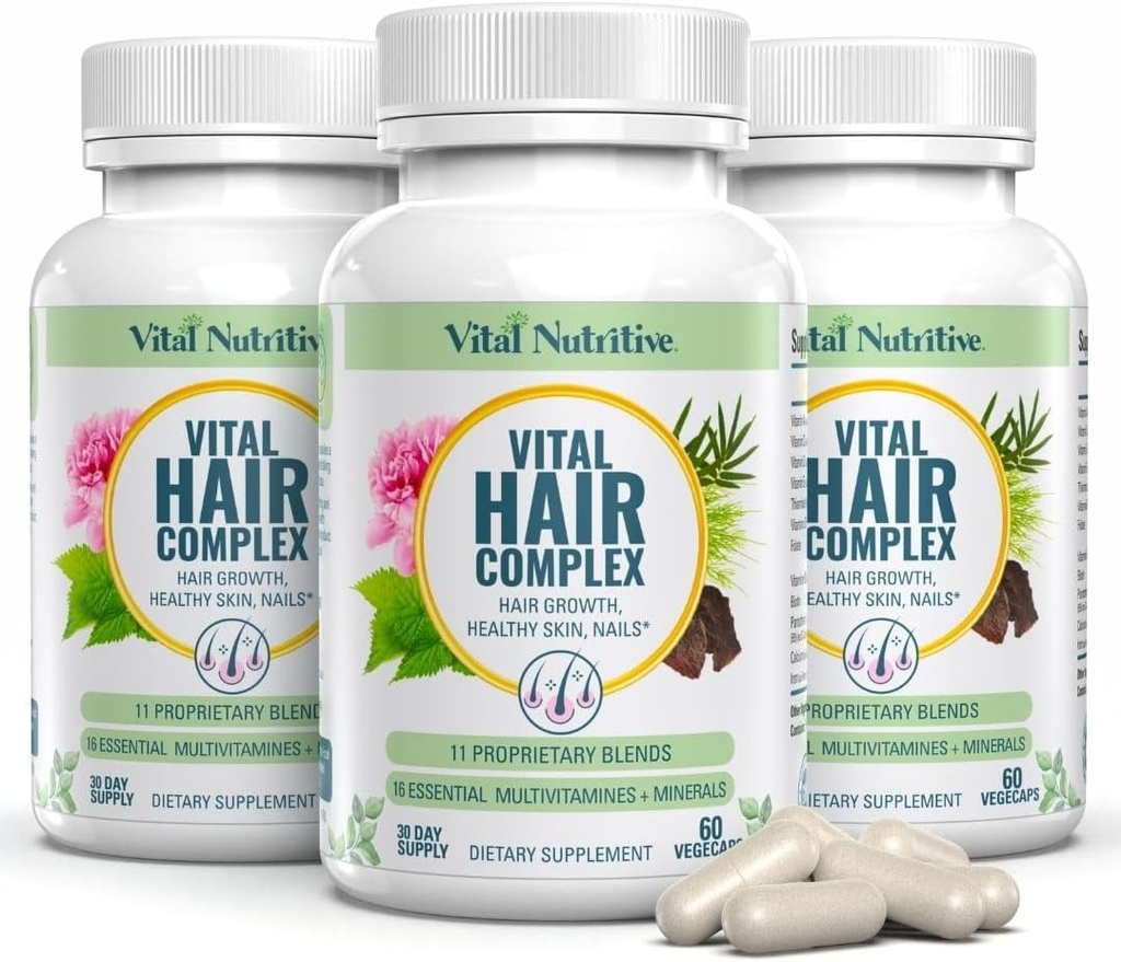 Kompleks Rambut Vital - Rambut Pertumbuhan Vitamin untuk Perempuan dan Pria - Biotin & Vitamin B - Perkembangan Rambut Sehat & Nails - Hormone & Gluten Gratis-Rambut Vitamin untuk perempuan