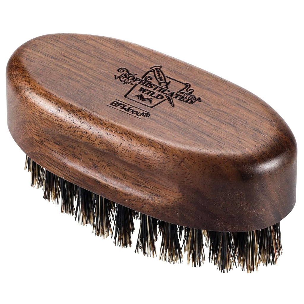 BFWood Little Travel Beard Brush - Natural Boar Bristles dengan Black Walnut Wood