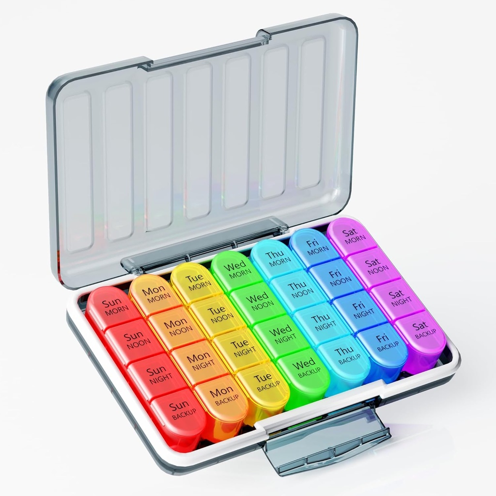 Zoksi Moisture- Bukti Weekly Pill Organizer 4 kali sehari, 7 Hari Pill Box 4X sehari, Satu Kasus Travel Pill dengan 28 Portable Comparent, Medicine Container untuk Vitamin, Suplemen atau Medication