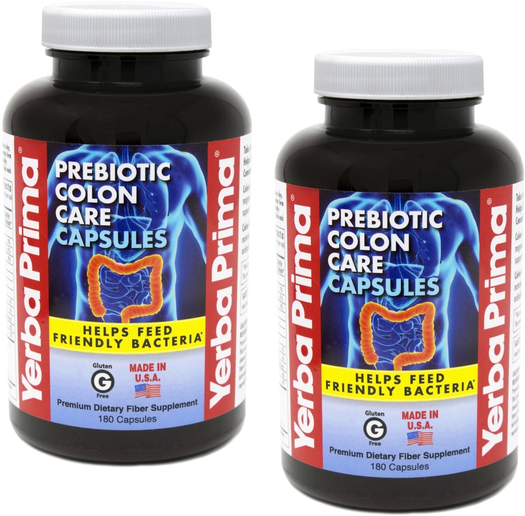 Yerba Prima Prebiotic Colon Care Capsules, Non- GMO, Keto Friendly, 180 Caps, (2 Pack)
