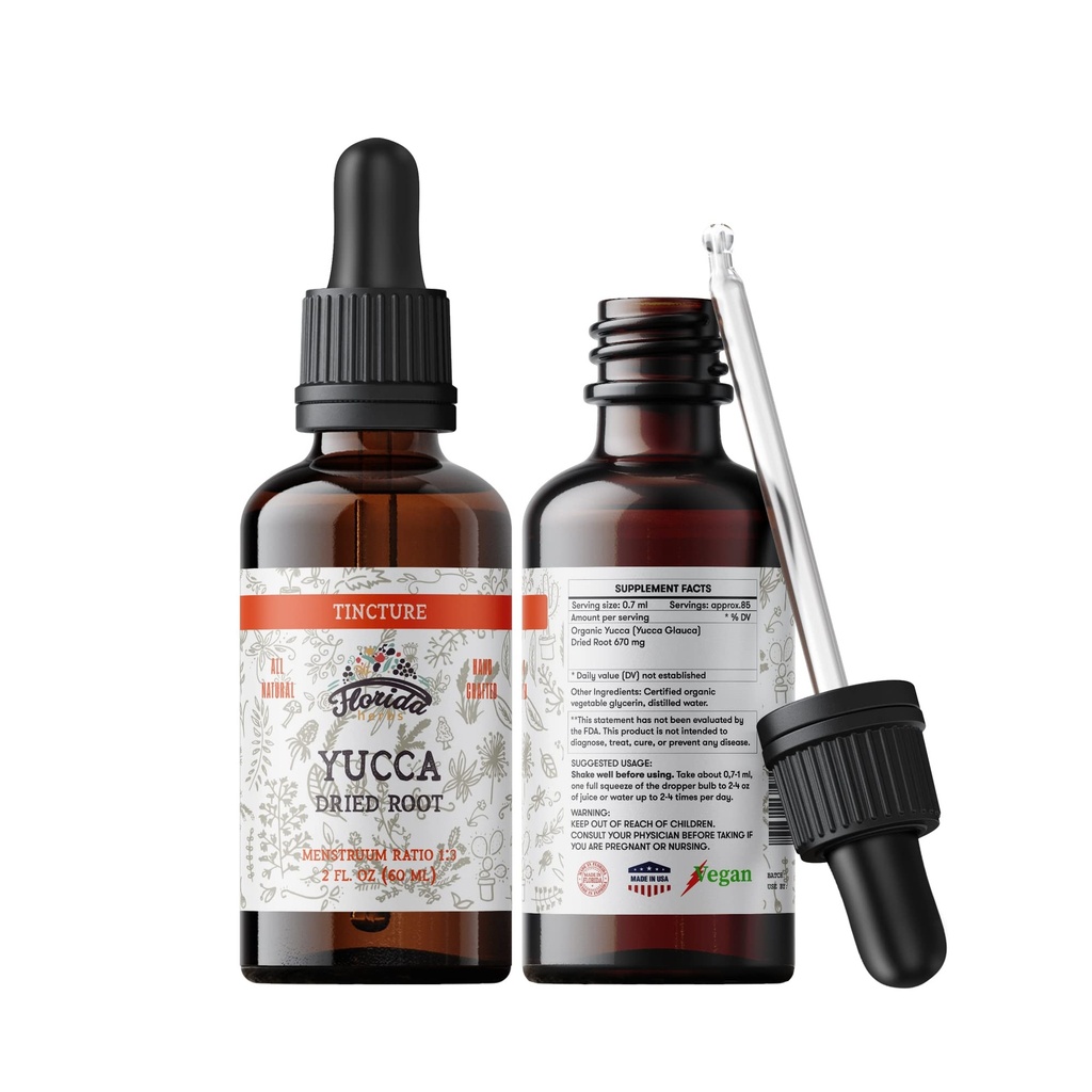 Yucca Tincture, Organik Yucca Ekstrak (Yucca Glauca) Dry Root Herbal Suplement, Non-GMO di Cold- Menekan Organik Glycerin, 700 mg, 2 oz (60 ml)