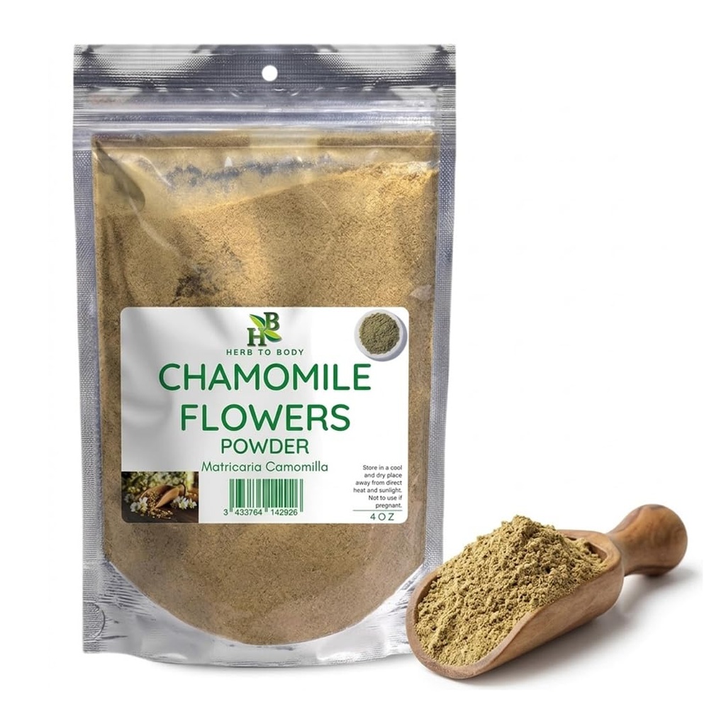 Herb To Body Dry Chamomile Flowers Powder - 4oz, Wildmade Matricaria Camomilla Powder for Chamomile Tea, Herbal Tea, Ingredien for Baking, Infusions, and DIY Creation