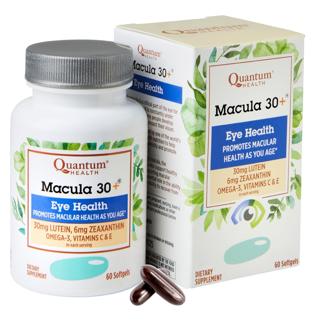 Suplemen Layanan Kesehatan Quantum 30 + Eye Promotes Macau & Retina Kesehatan sebagaimana Anda Umur Lutein Alaxanthin Omega- 3 Vitamin C & E Daily Nuttrition for Women & Men - 60 Softgeels