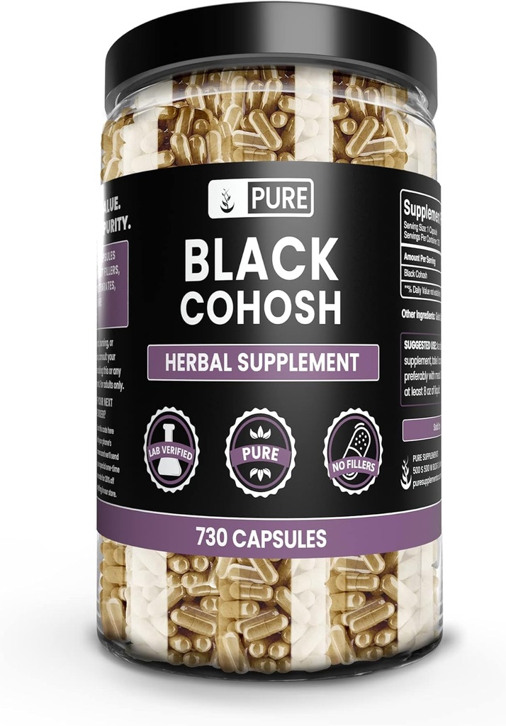 Murni Asli lngrediens Black Cohosh (730 Kapsul) Tanpa Magnesium Atau Pengisi Rice, Selalu Murni, Lab Verifikasi
