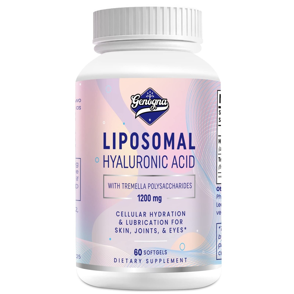 Lipomal Hyaluronic Acid Suplemen 1000mg- Tinggi Biovailable Dietary Hyaluronic Capsules dengan Tremella Polysaccudes, Double Power Skin Hidration, Gabungan Lubrikasi, 1Pack