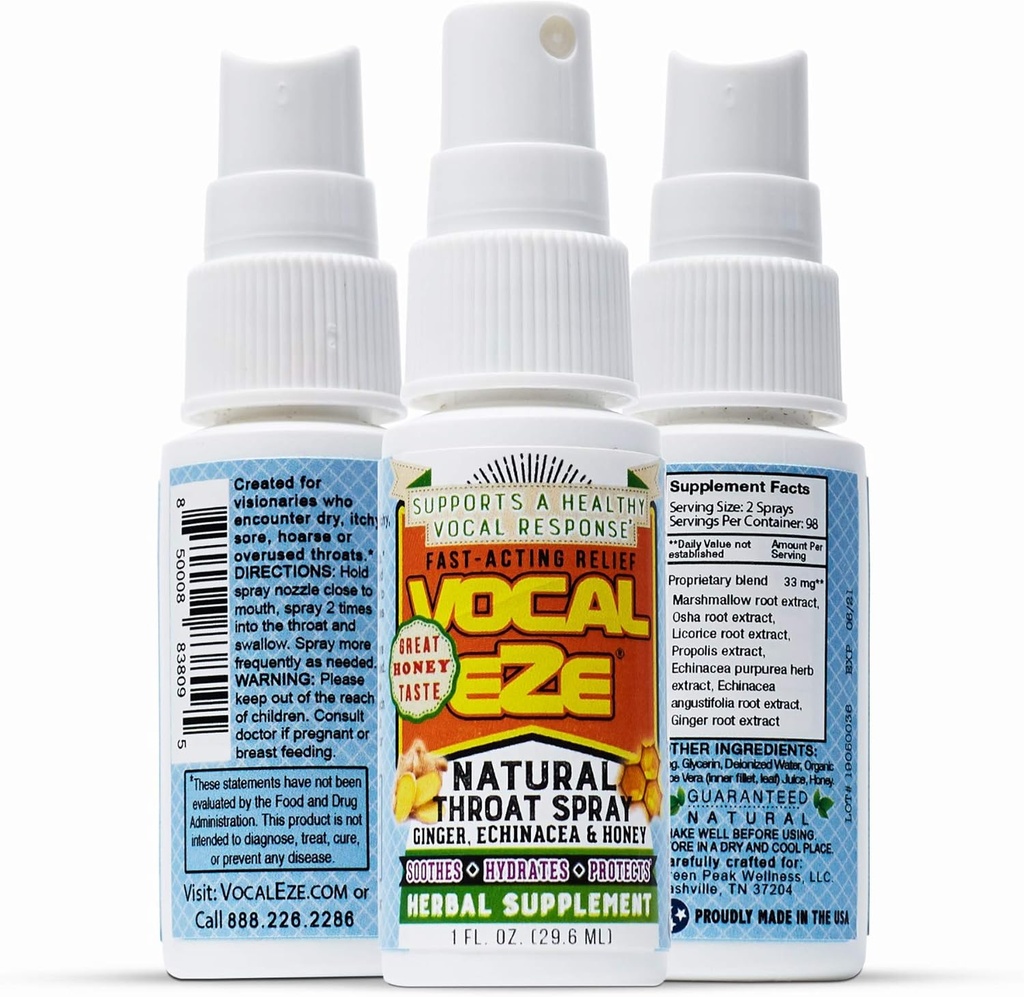 Vocal Eze Throat Spray 124; Relieve Sore, Hoass, Fatigue, Dryness of Throat Average 124; Herbal Immune Support, All Natural Ingreations (1)