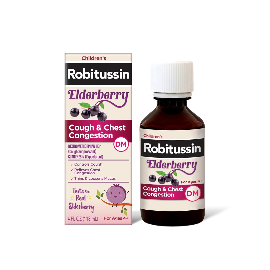 Robitussin Elderberry Cough + Chest Contraffic DM 's Cough Medicine, Chest Contraffic Relief and Cough Syrup - 4 Fl Oz