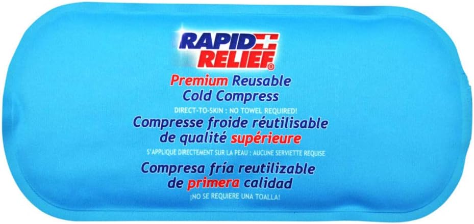 Rapid Relief Reconable Gel Cold Compress - Soft Fabric Cold Pack for Injuries, First Aid, Spoins, Headaches, Muscle Aches, and Pain Relief 5 "x 11" Small