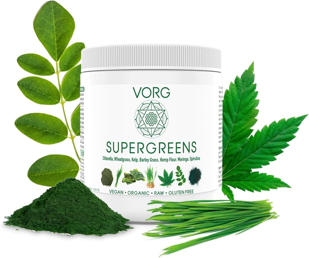 VORG SuperGreens - # 1 Superfood Powder Hijau dengan Chlorella, Barley Grass, Moringa, Kelp, Spirulina, Wheatgrass - 100% Organik - Propoles, Fiber & Enzymes (1 Week Suppply)