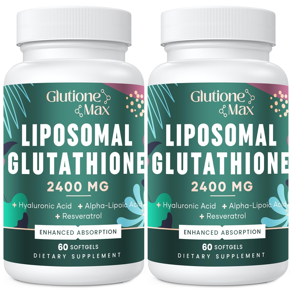 8-in- 1 Lipomal Glutathione 2400 MG, Asorpsi Tinggi Formula Anti-Softget - dengan Acid Hyalanic, Alpha--Lipoic Acid, Resveratrol - Skin, Liver Detox & Imune System, 120 Softgels