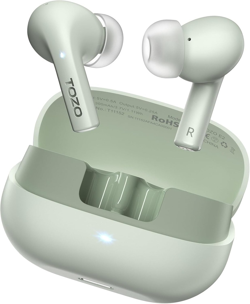 TOZO E2 Wireless Earbuds with 2 Mics AI Call Noise Cancellation, 10mm Driver with Powerful Bass, App Customize 32 EQs, 30H Playtime, Bluetooth 5.Ear Buds, Comfort Fit in-Ear Headphone