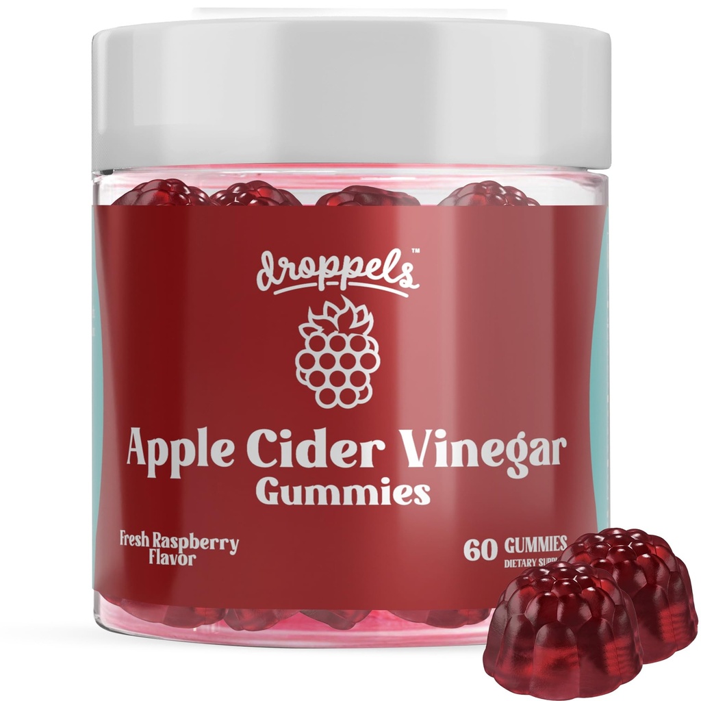 Droppel Apple Cider Vinegar Gummies 10000mg with Beet Root & PRoot 124; Non-GMO, Vegan-Friendly, Gluten Free 124; Supports Dibuble, Metabolisme, Energy & Imune Health 124; Raspberry Flavor