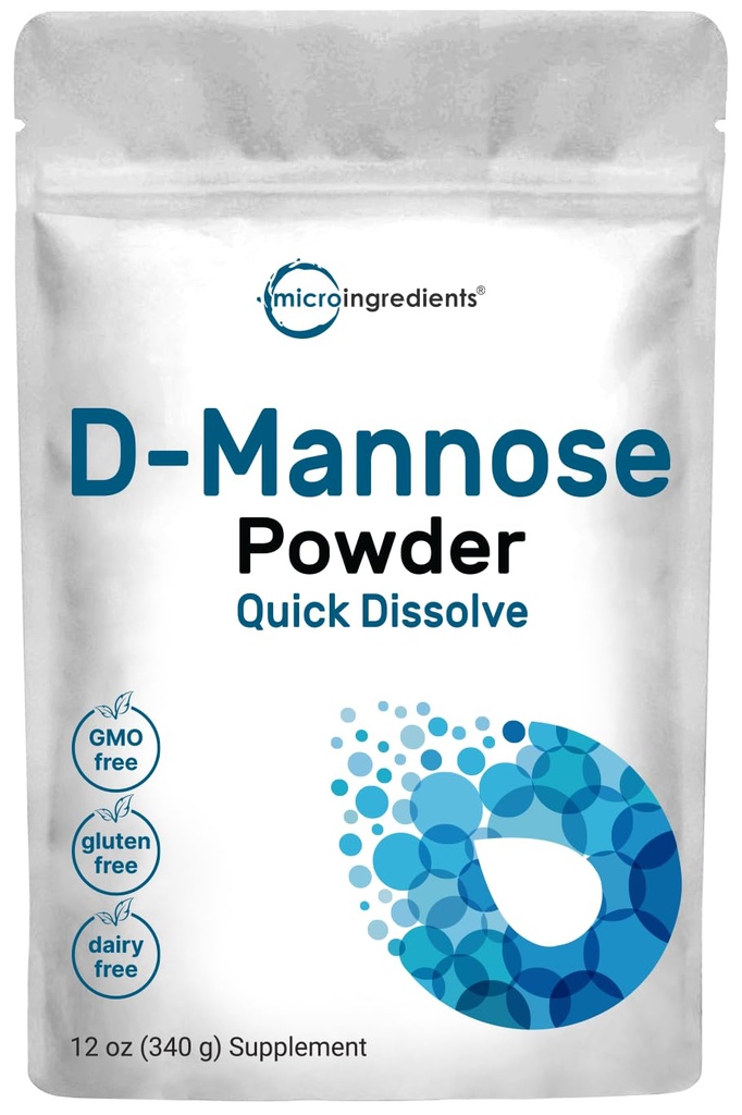 Micro Ingrediens D Mannose Powder, Suplemen Mannose Murni, Air Soluble, Dukung Uriner Trakte Cleanse & Bladder Kesehatan, Premium Mannose untuk Perempuan dan Pria, Vegan Friendly.